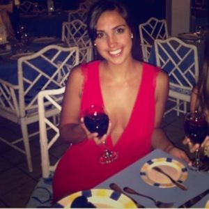 Red lace trim romper